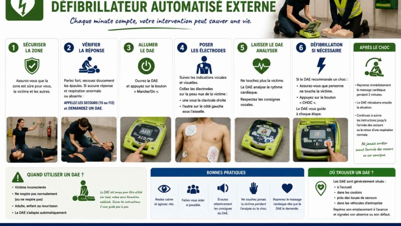 Utilisation d’un dae défibrillateur automatisé externe